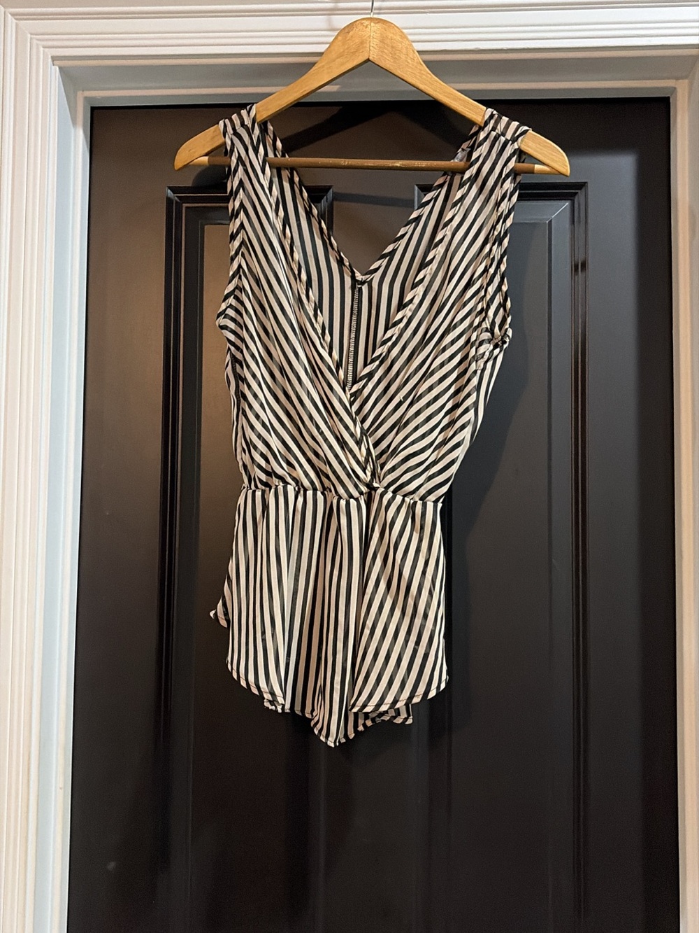 Charlotte Russe Black & White Striped Sleeveless Wrap Tank